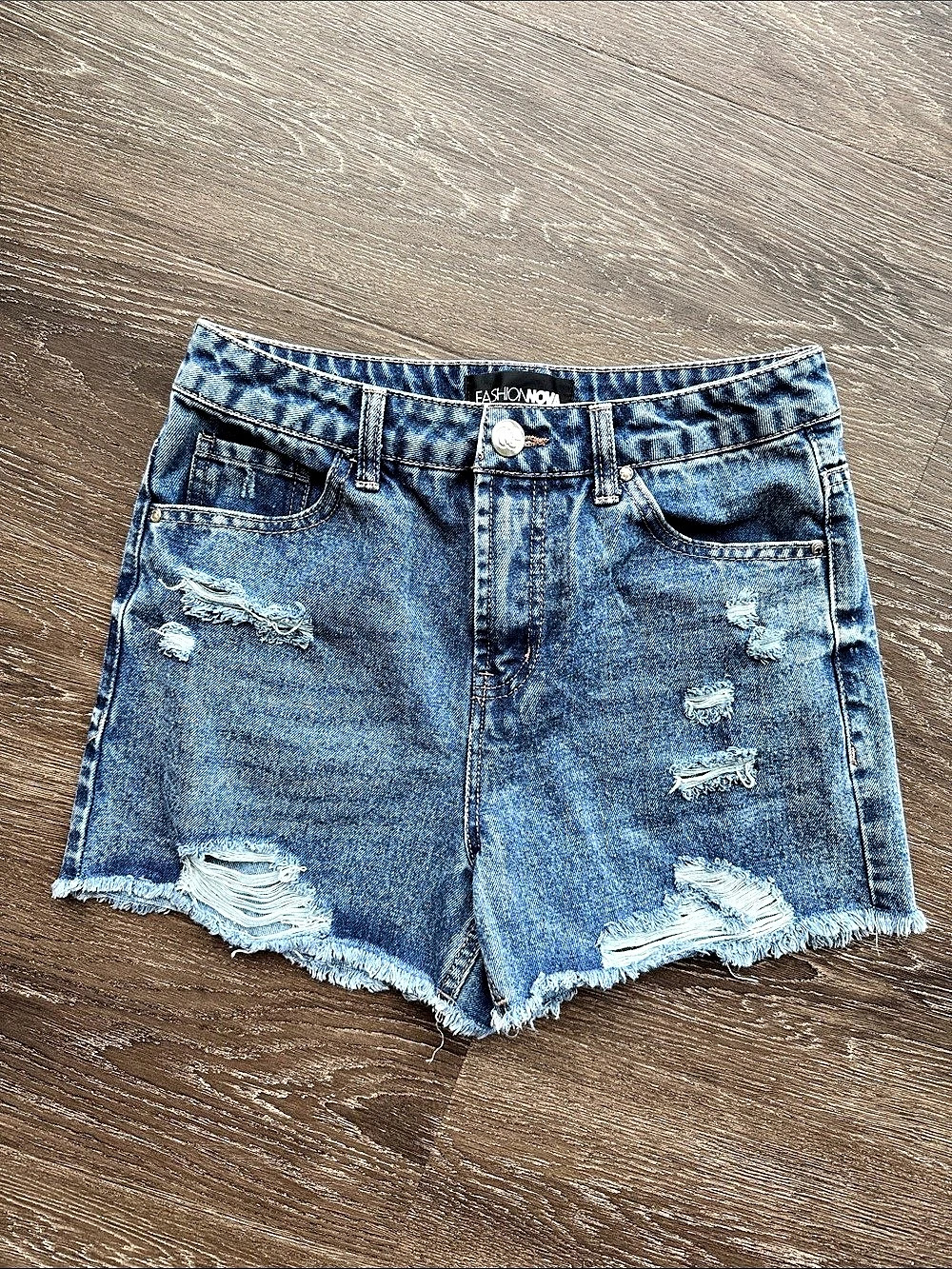Fashion Nova Distressed Denim Jean Shorts in Blue